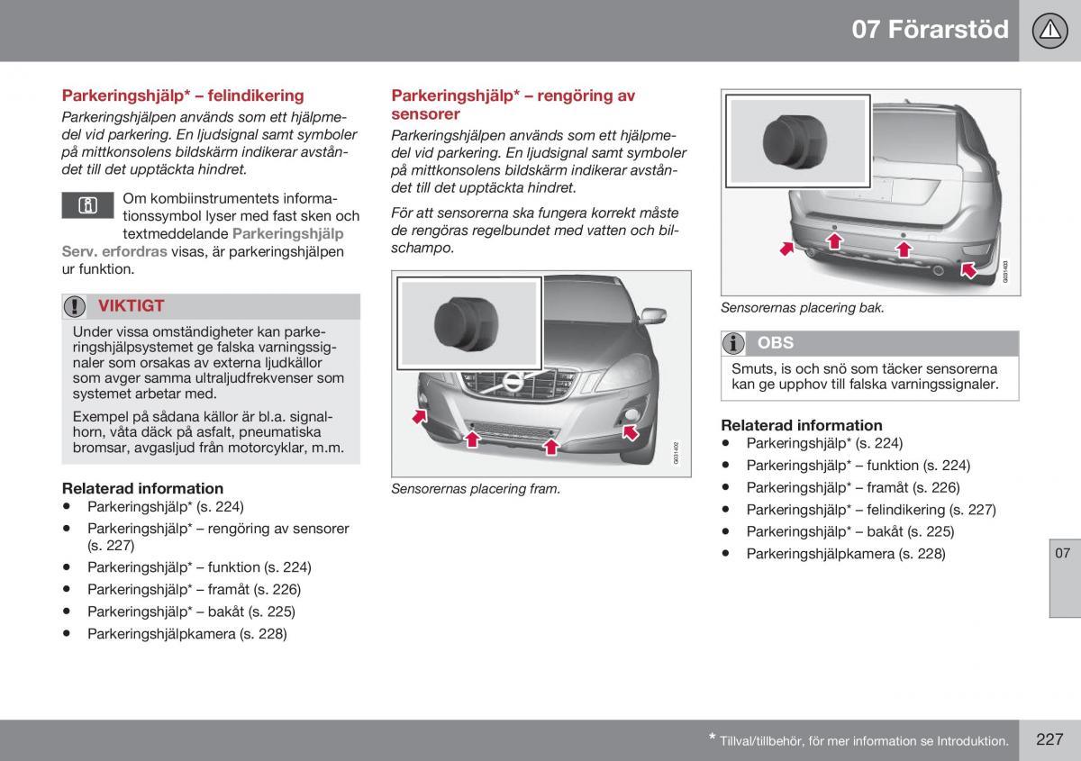 Volvo XC60 I 1 FL instruktionsbok / page 229