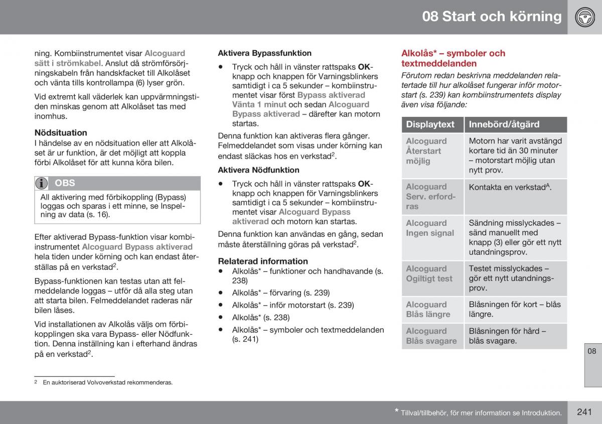 Volvo XC60 I 1 FL instruktionsbok / page 243