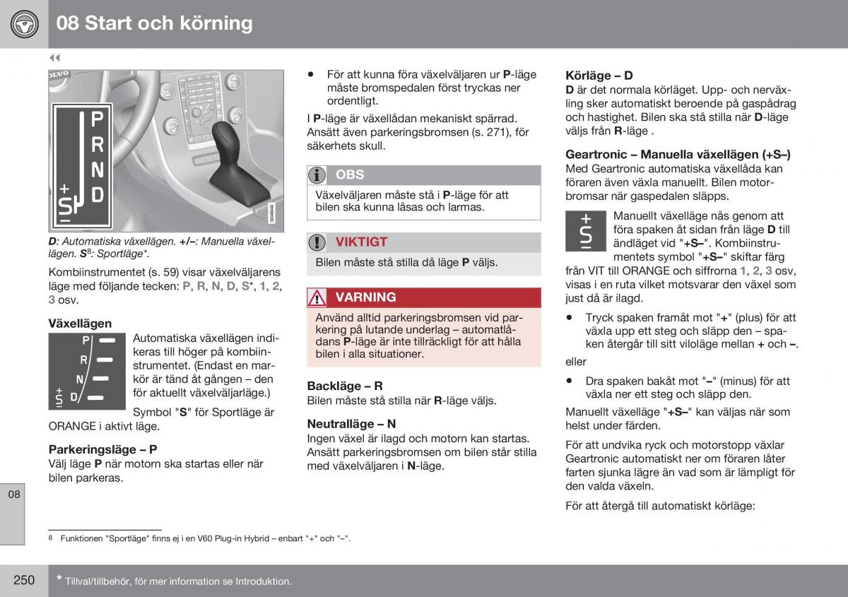 Volvo XC60 I 1 FL instruktionsbok / page 252