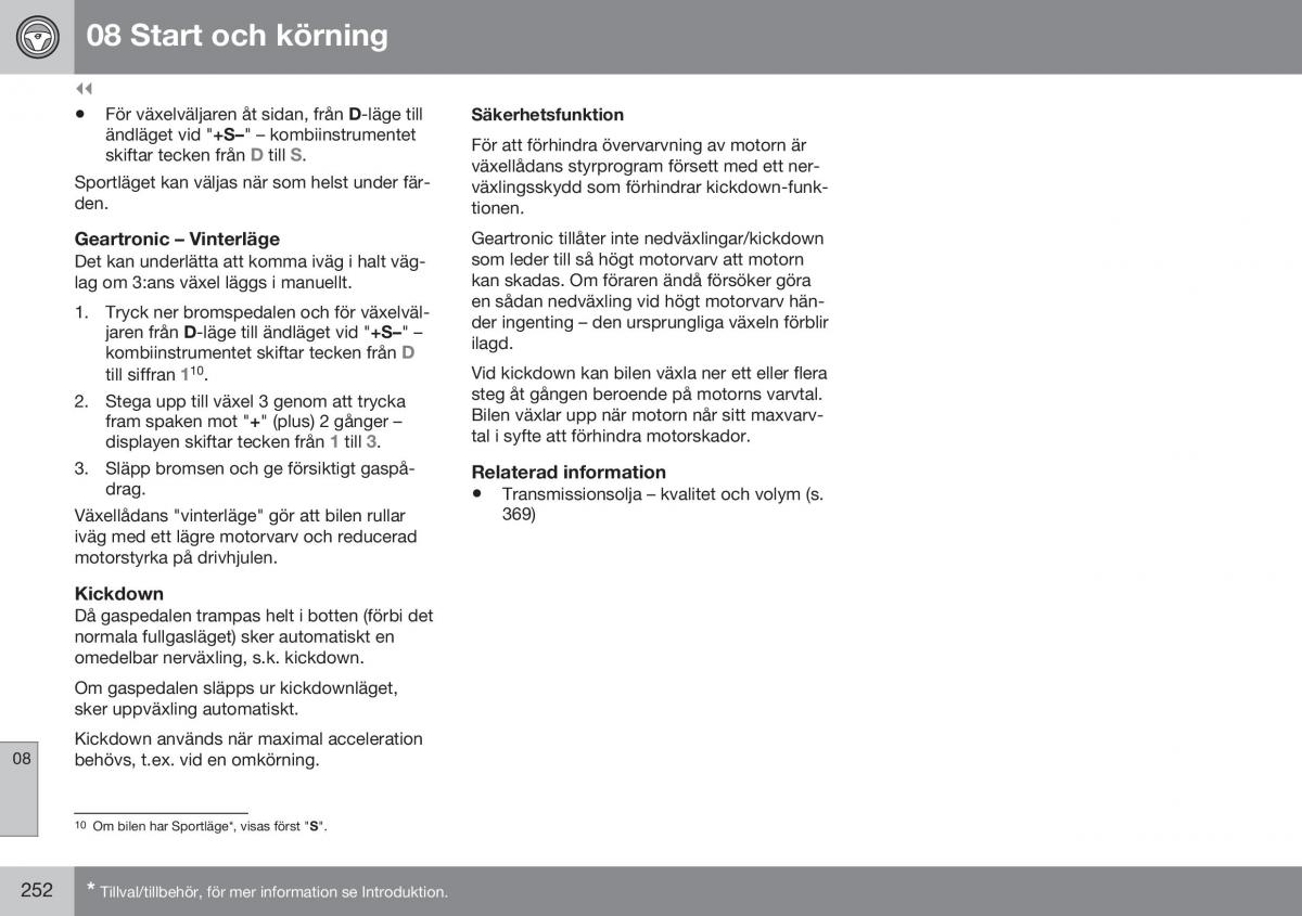 Volvo XC60 I 1 FL instruktionsbok / page 254