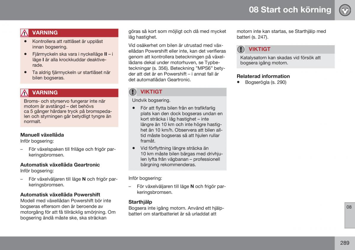 Volvo XC60 I 1 FL instruktionsbok / page 291