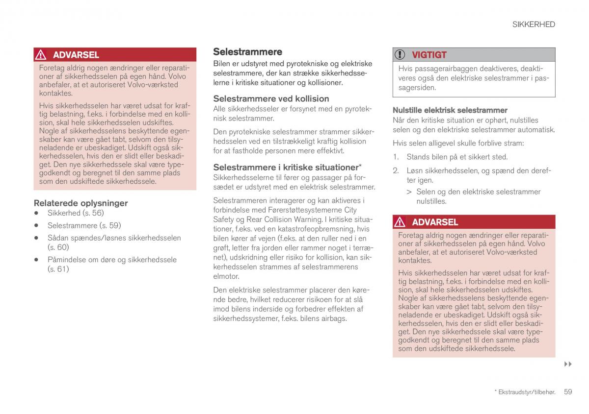 Volvo XC60 II 2 Bilens instruktionsbog / page 61