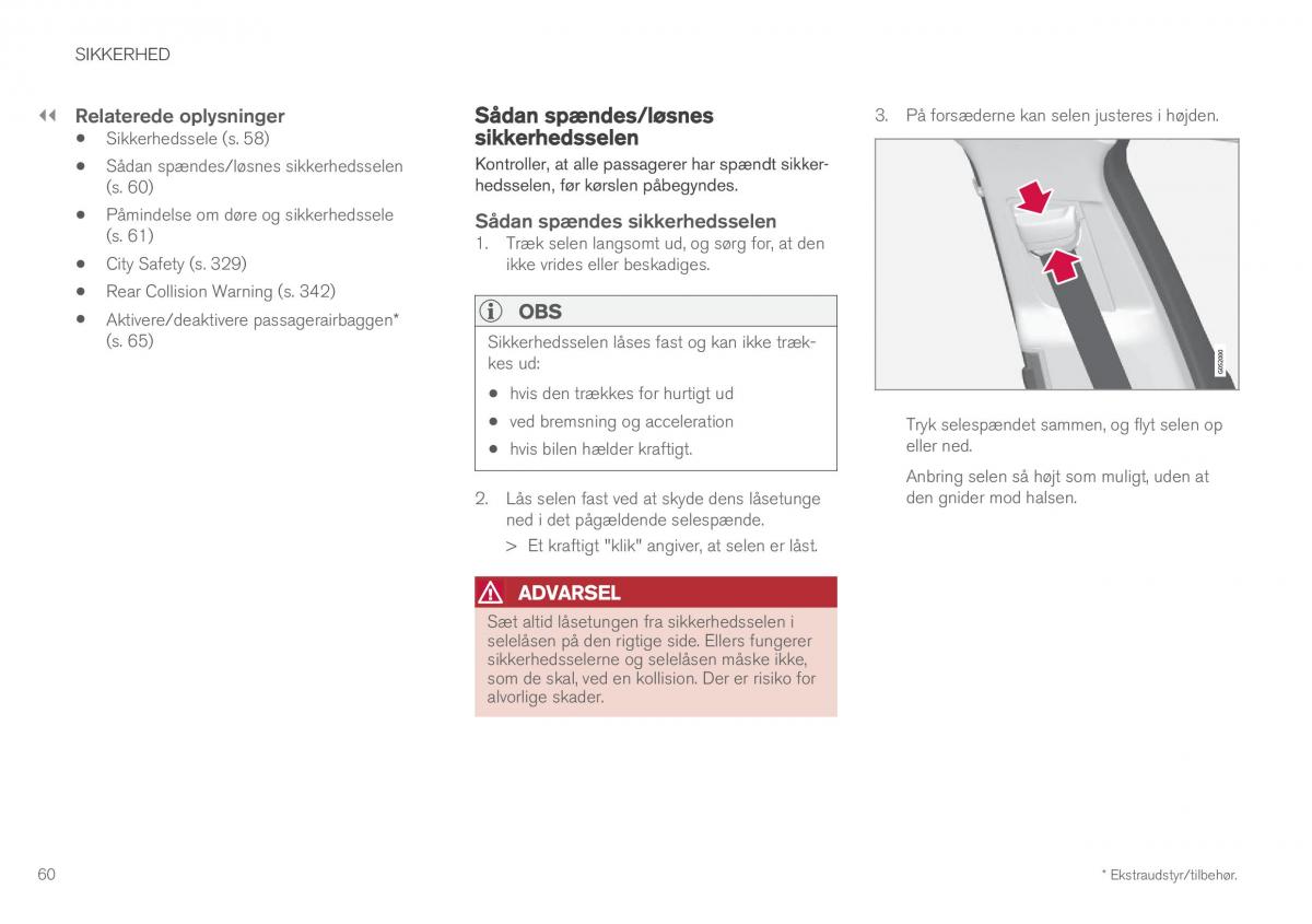 Volvo XC60 II 2 Bilens instruktionsbog / page 62