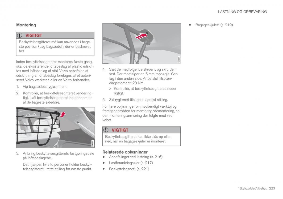 Volvo XC60 II 2 Bilens instruktionsbog / page 225