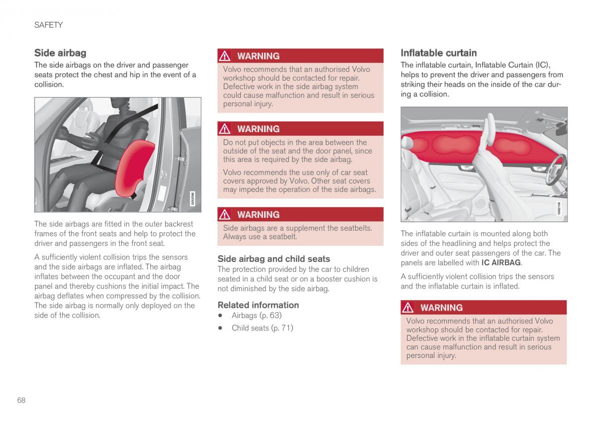 Volvo XC60 II 2 owners manual / page 70