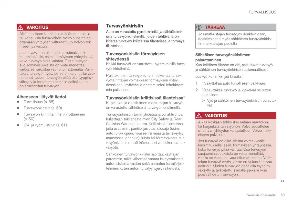 Volvo XC60 II 2 omistajan kasikirja / page 61