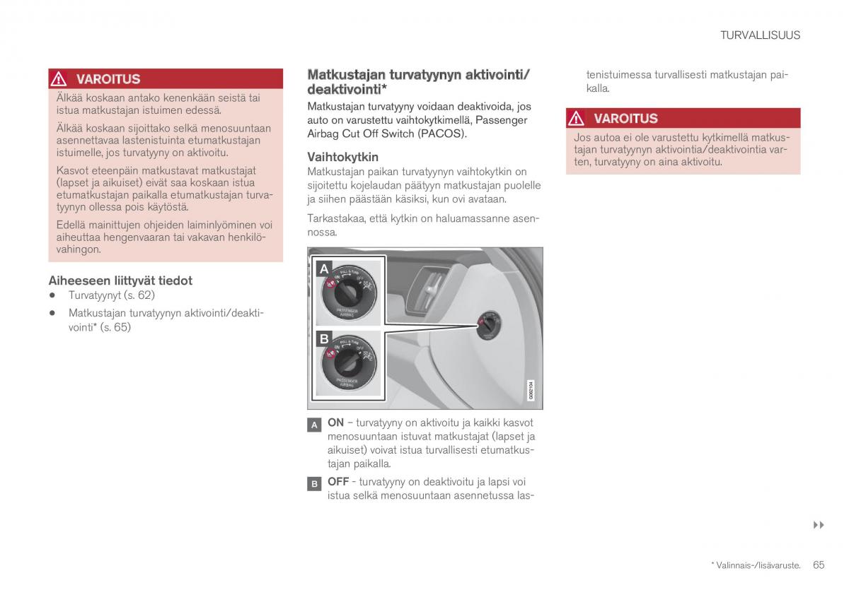 Volvo XC60 II 2 omistajan kasikirja / page 67