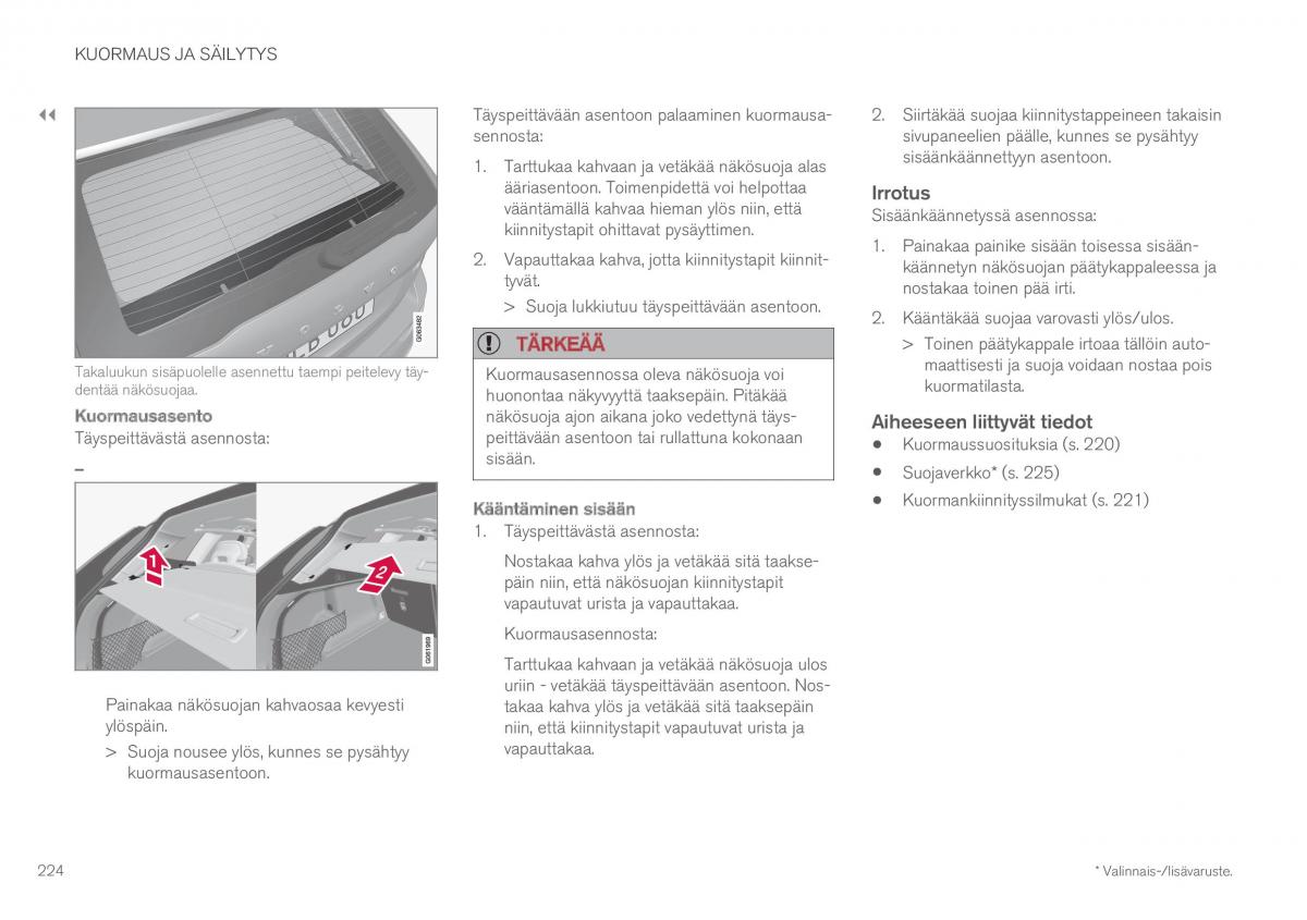 Volvo XC60 II 2 omistajan kasikirja / page 226