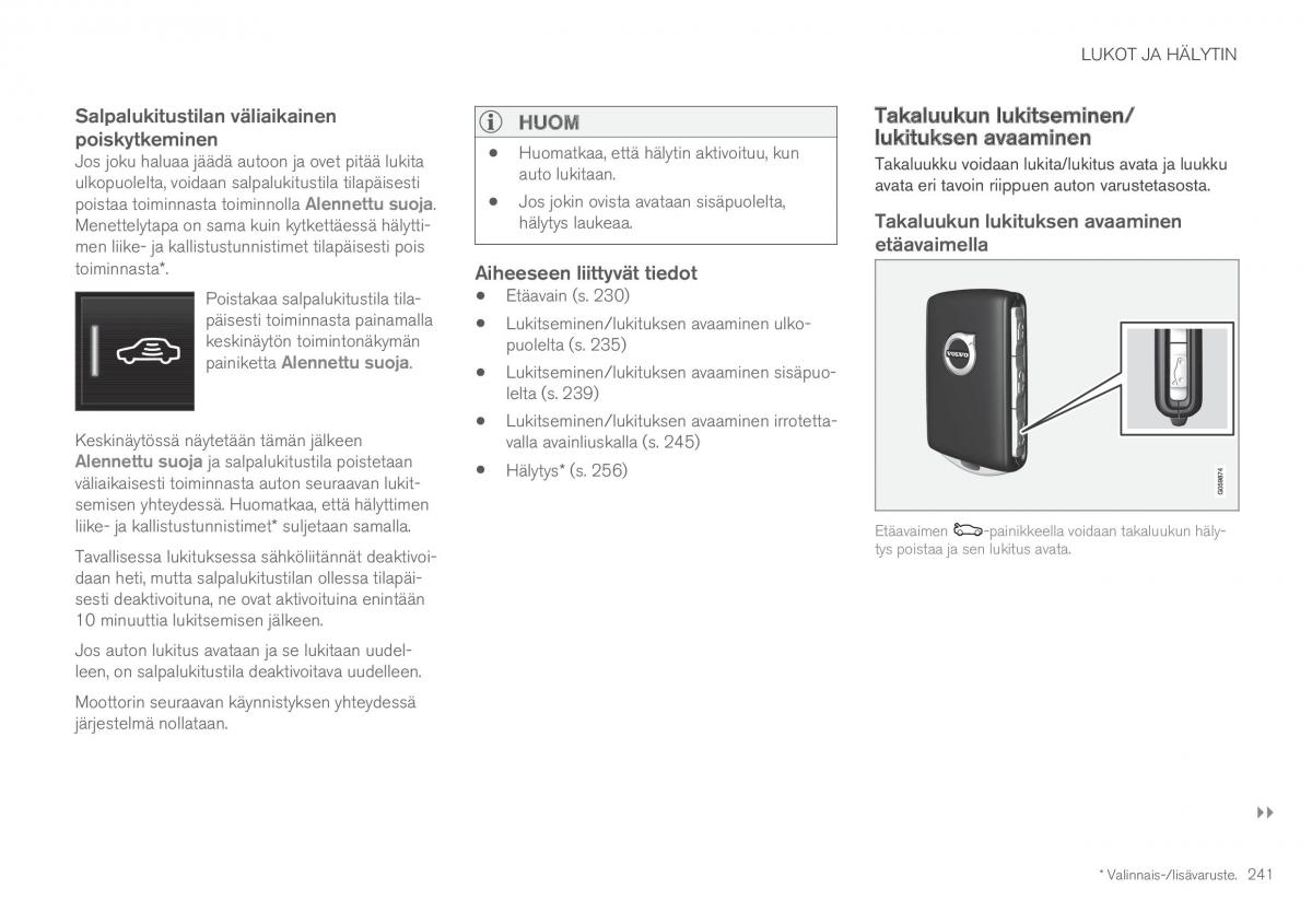 Volvo XC60 II 2 omistajan kasikirja / page 243