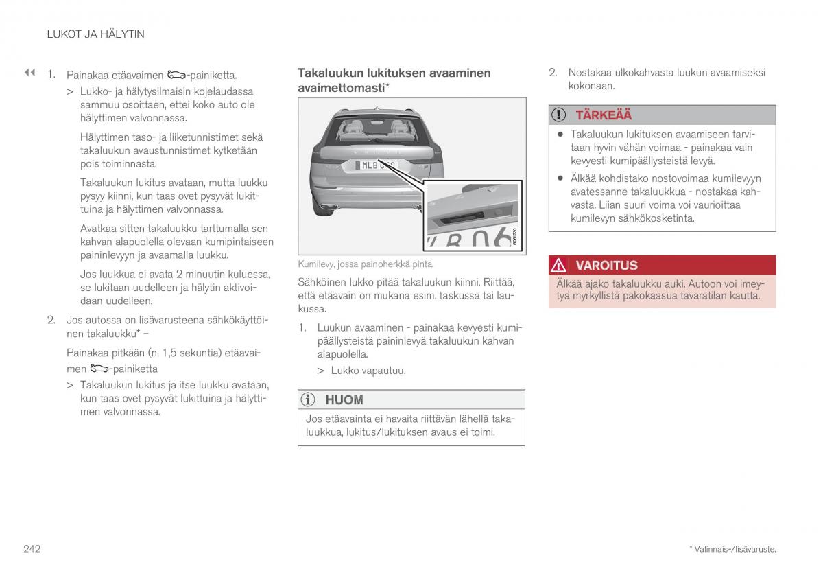 Volvo XC60 II 2 omistajan kasikirja / page 244