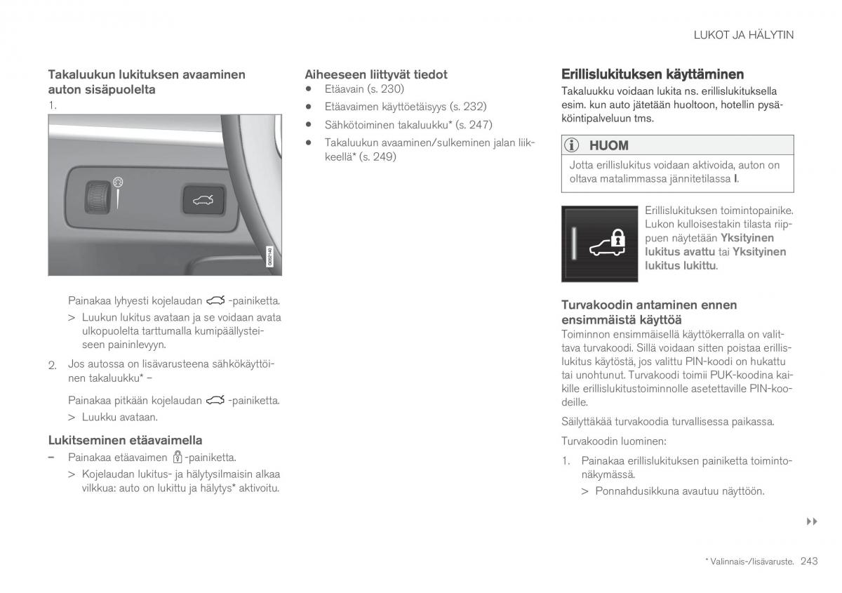 Volvo XC60 II 2 omistajan kasikirja / page 245