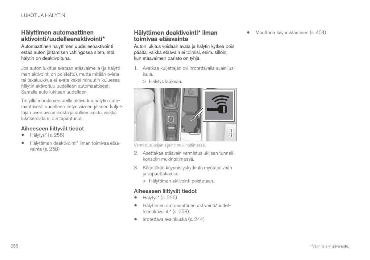 Volvo XC60 II 2 omistajan kasikirja / page 260