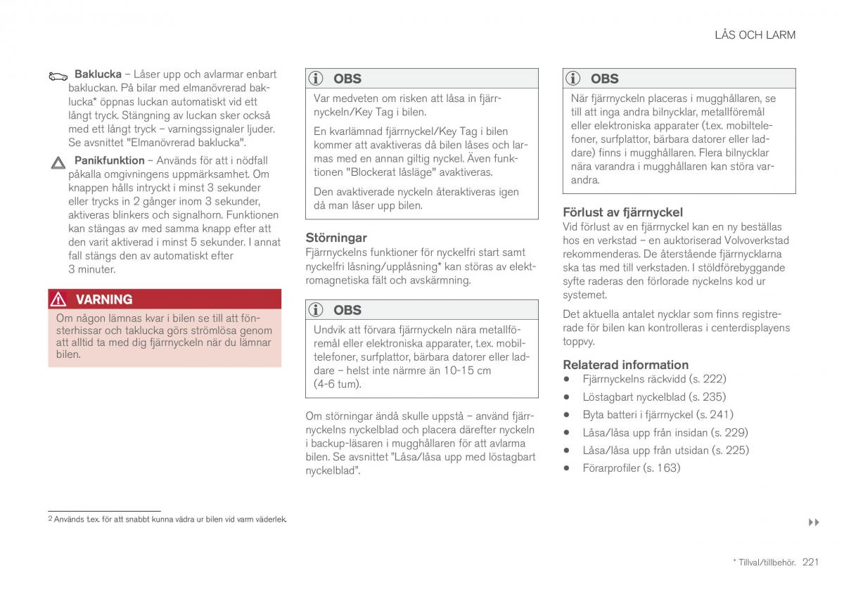 Volvo XC60 II 2 instruktionsbok / page 223