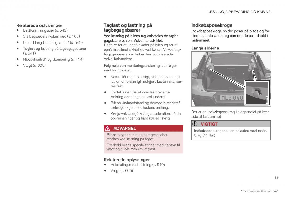 Volvo XC40 Bilens instruktionsbog / page 543