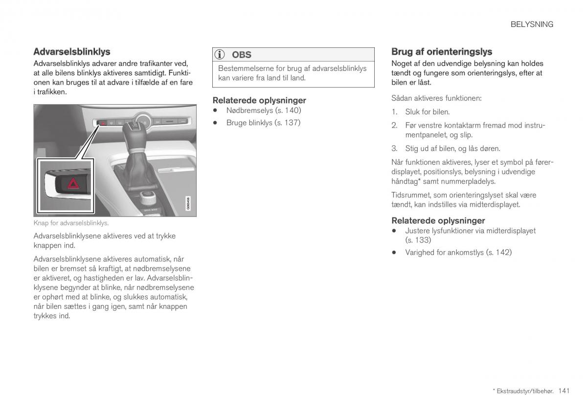 Volvo XC40 Bilens instruktionsbog / page 143