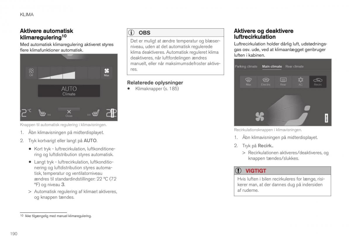 Volvo XC40 Bilens instruktionsbog / page 192