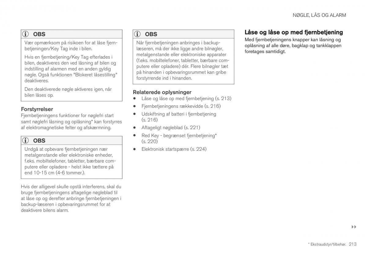 Volvo XC40 Bilens instruktionsbog / page 215