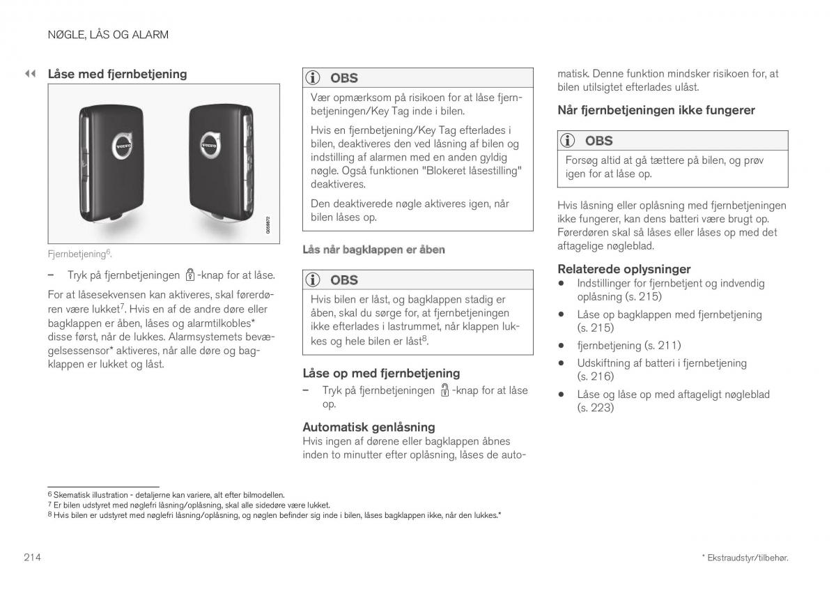 Volvo XC40 Bilens instruktionsbog / page 216