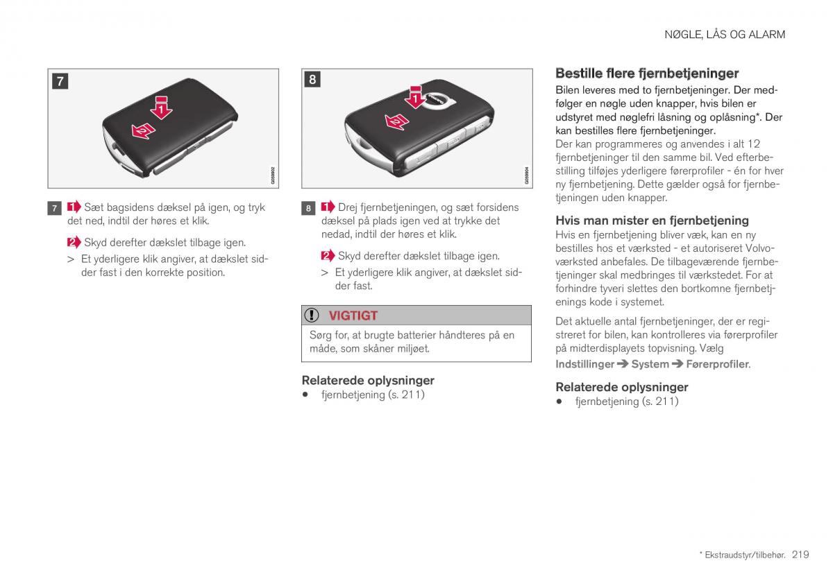 Volvo XC40 Bilens instruktionsbog / page 221