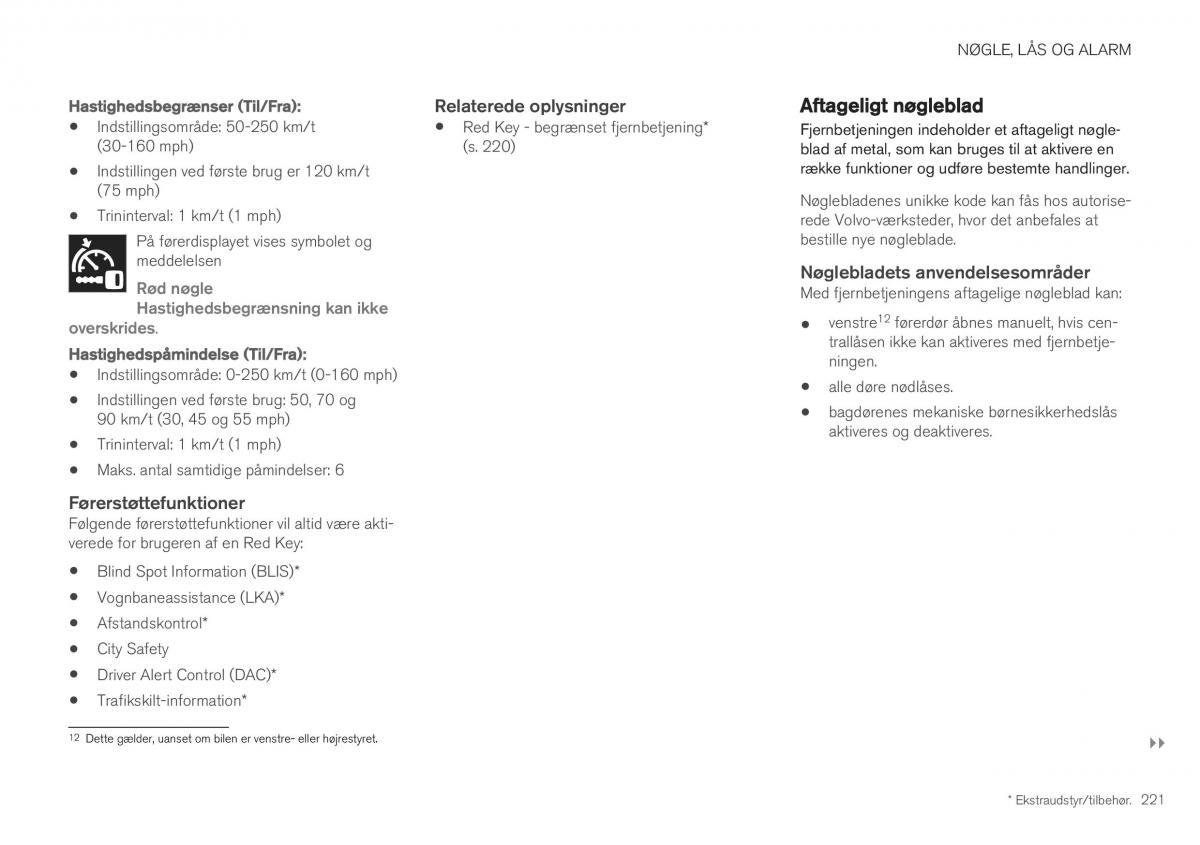 Volvo XC40 Bilens instruktionsbog / page 223