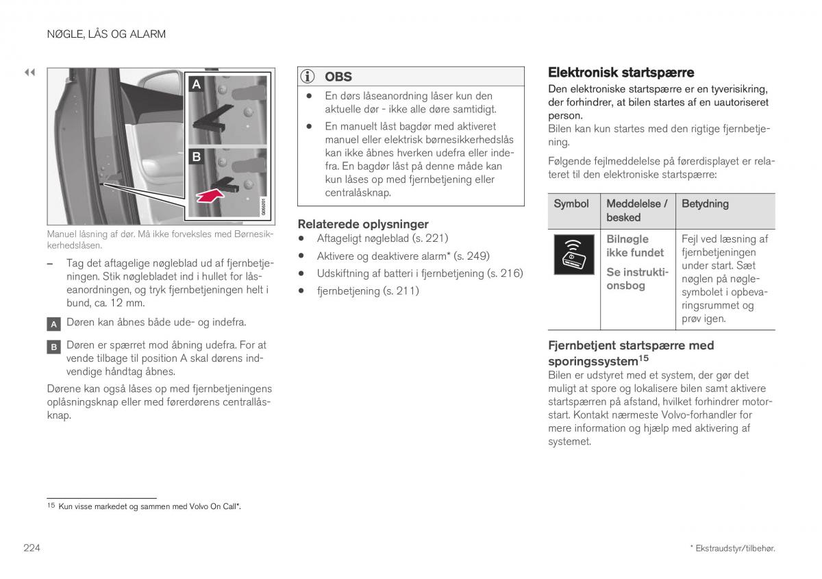 Volvo XC40 Bilens instruktionsbog / page 226