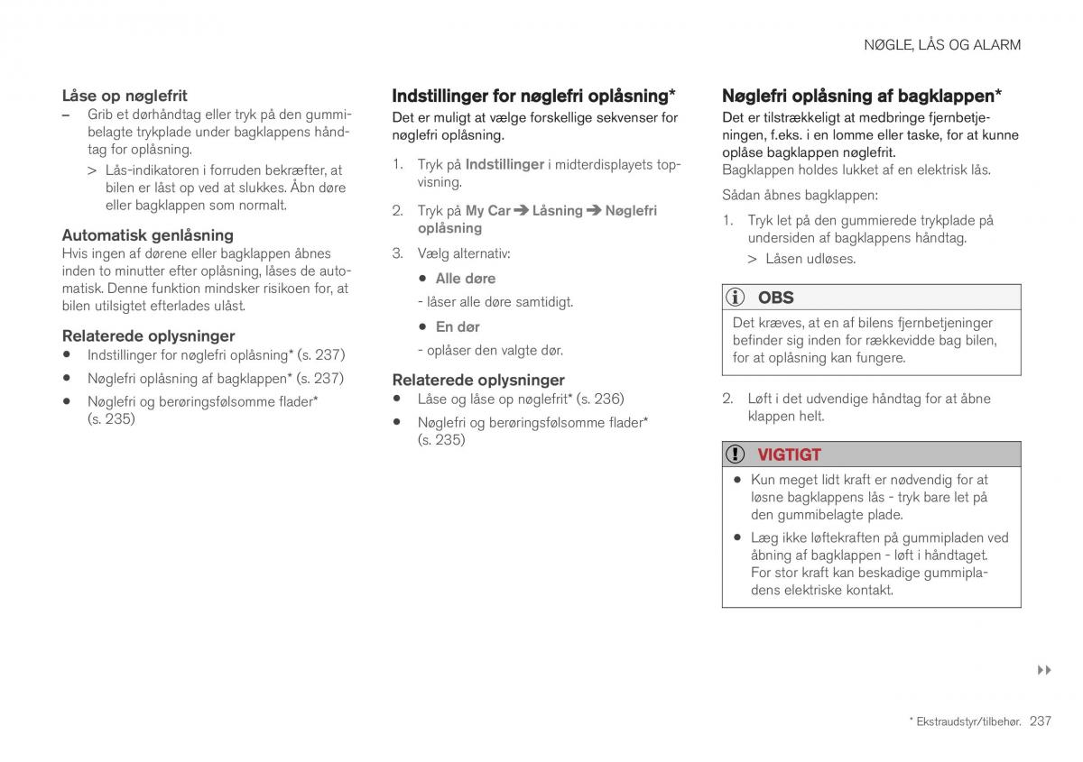 Volvo XC40 Bilens instruktionsbog / page 239