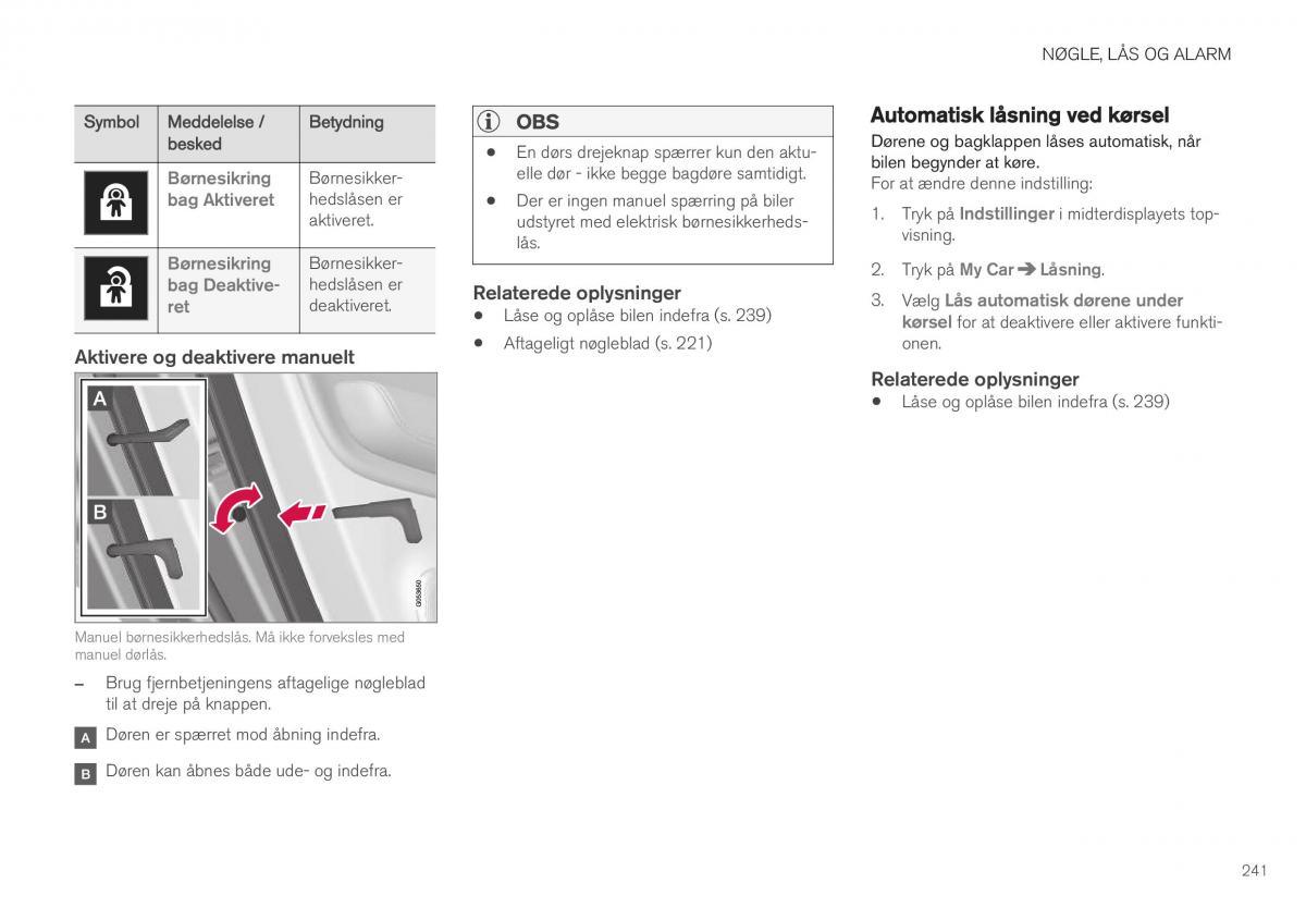 Volvo XC40 Bilens instruktionsbog / page 243