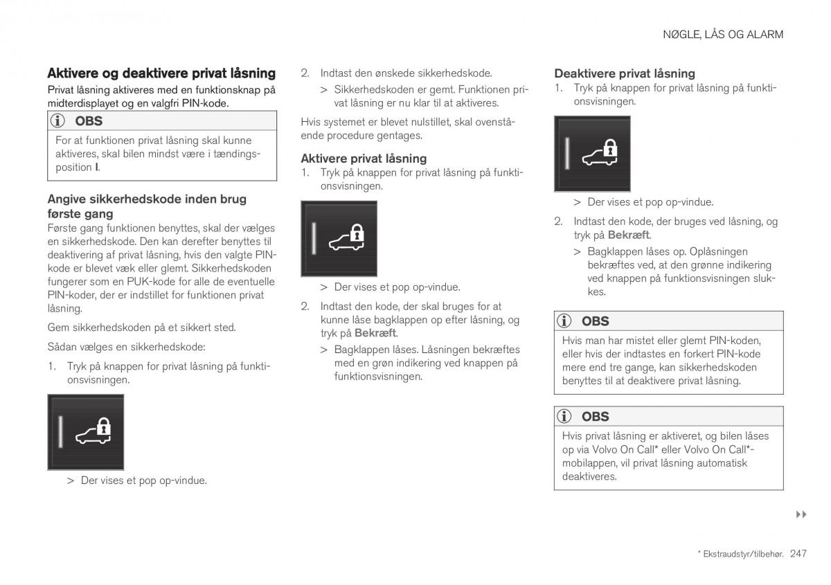 Volvo XC40 Bilens instruktionsbog / page 249