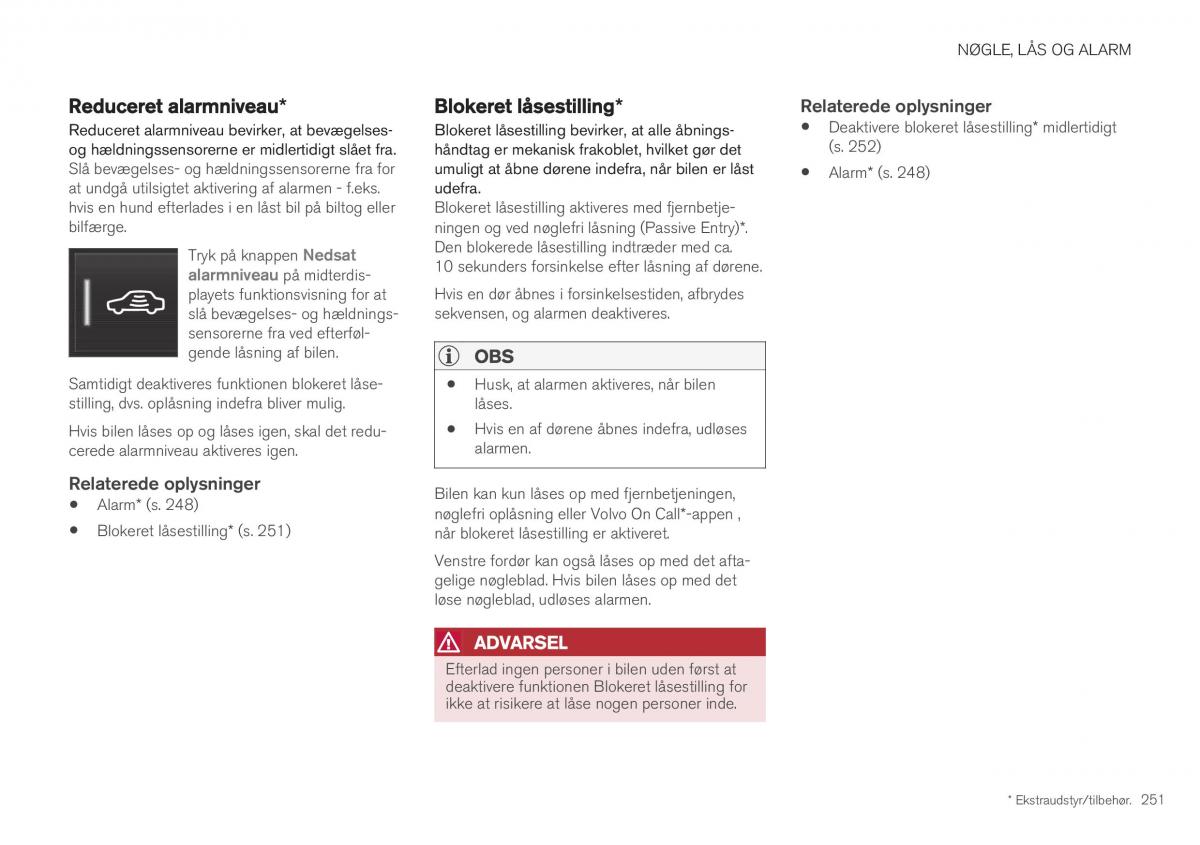 Volvo XC40 Bilens instruktionsbog / page 253