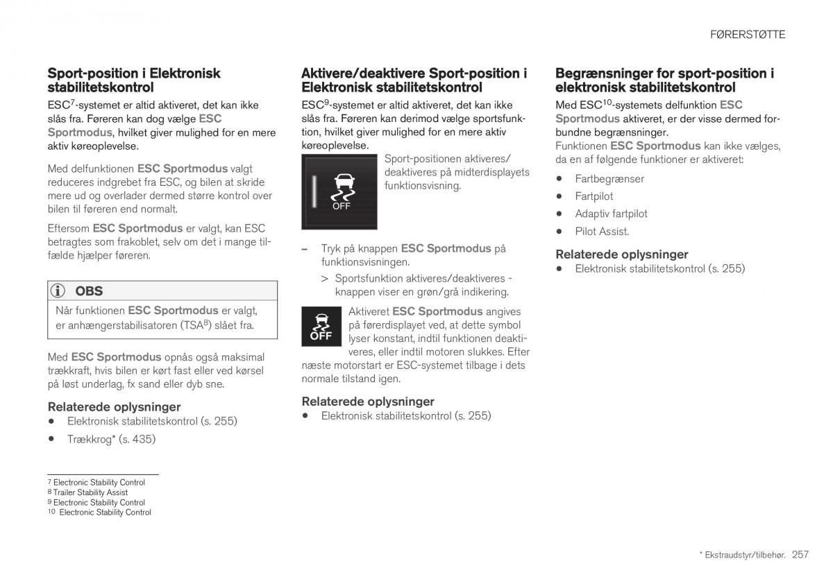 Volvo XC40 Bilens instruktionsbog / page 259