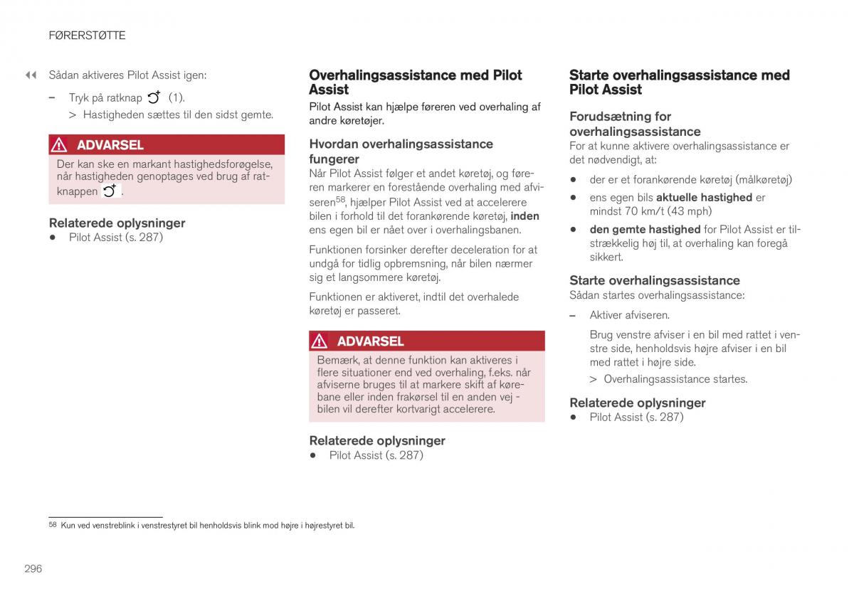 Volvo XC40 Bilens instruktionsbog / page 298