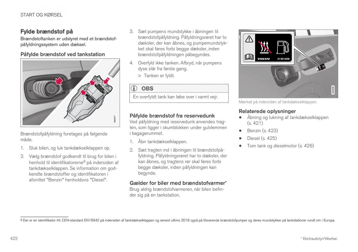 Volvo XC40 Bilens instruktionsbog / page 424