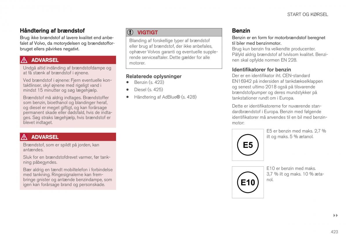 Volvo XC40 Bilens instruktionsbog / page 425