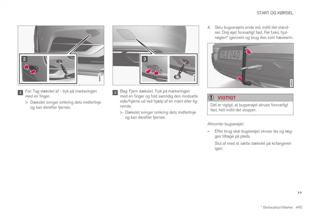 Volvo XC40 Bilens instruktionsbog / page 447