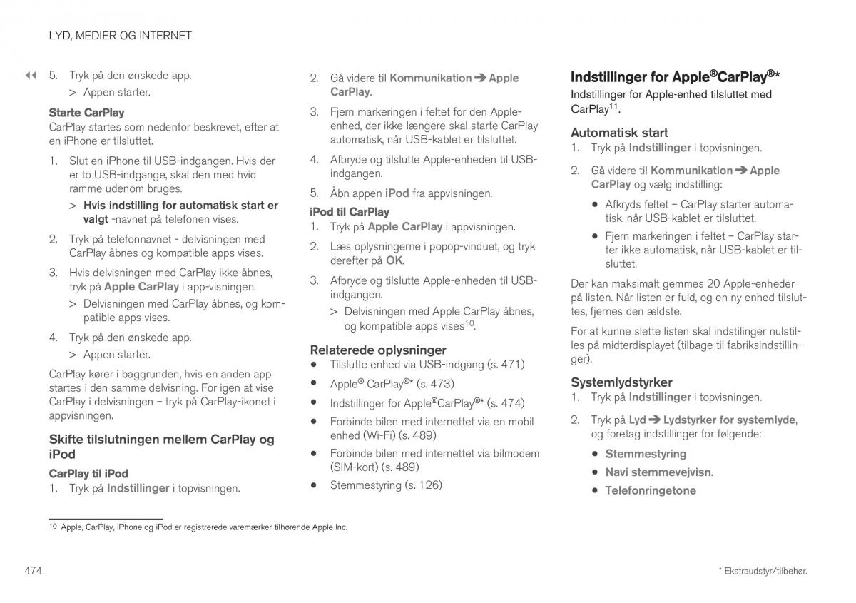 Volvo XC40 Bilens instruktionsbog / page 476