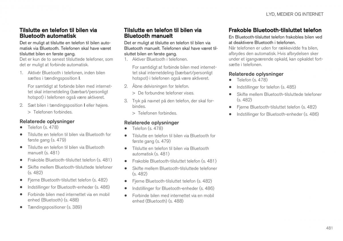 Volvo XC40 Bilens instruktionsbog / page 483