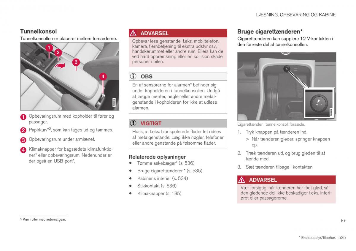 Volvo XC40 Bilens instruktionsbog / page 537