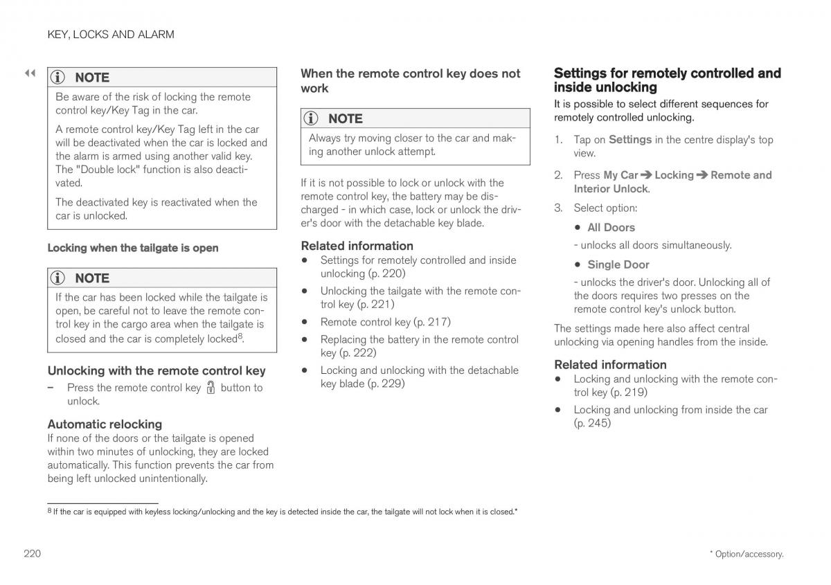 Volvo XC40 owners manual / page 222