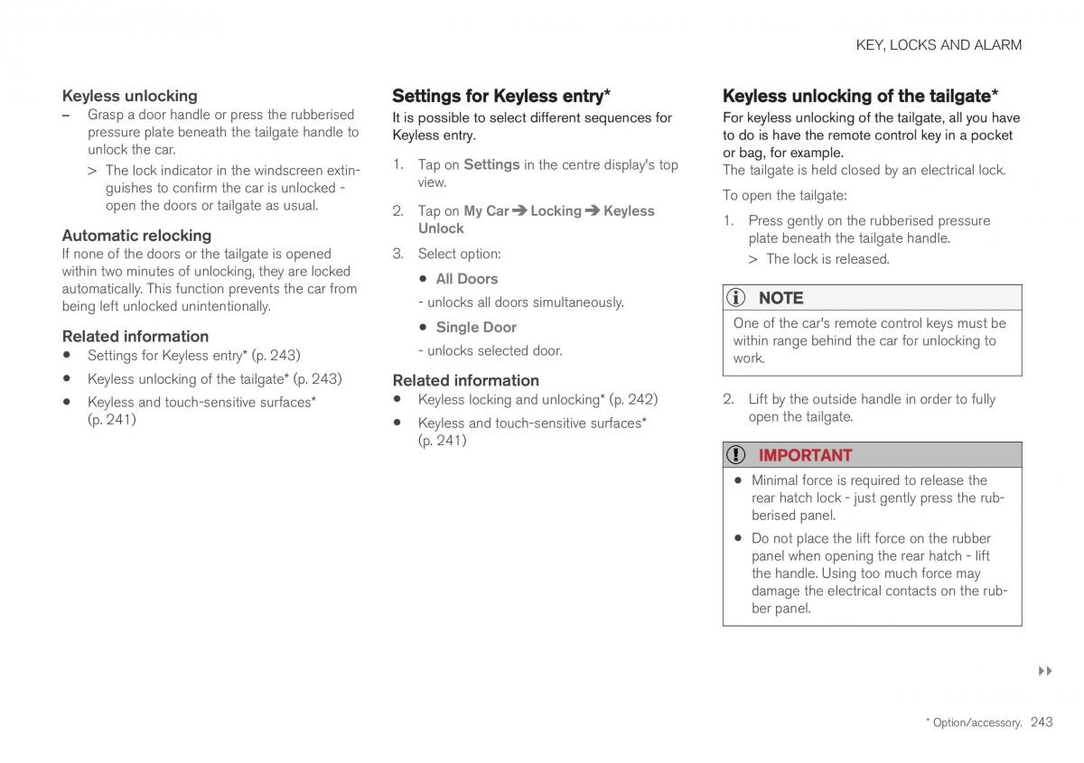 Volvo XC40 owners manual / page 245