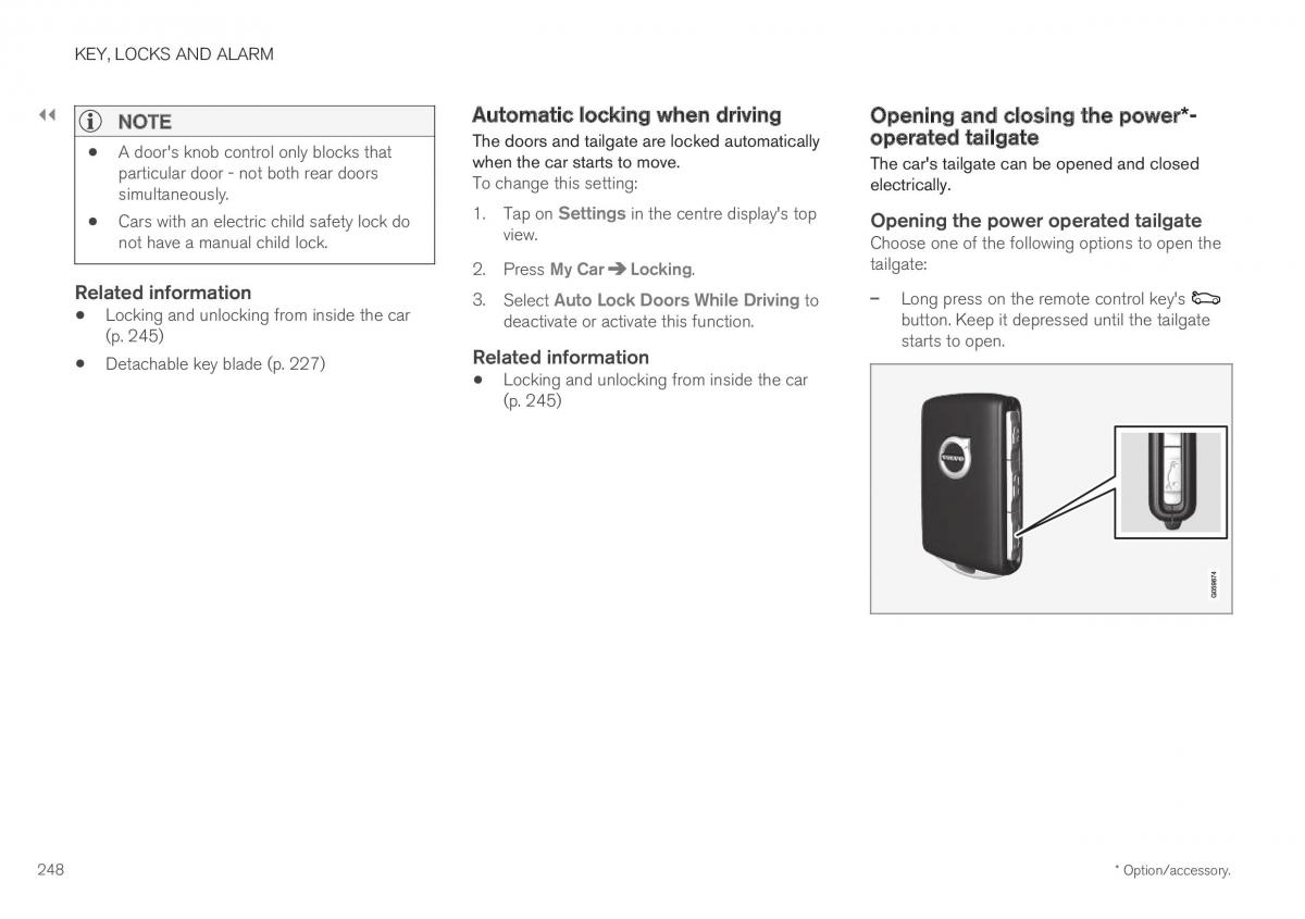 Volvo XC40 owners manual / page 250