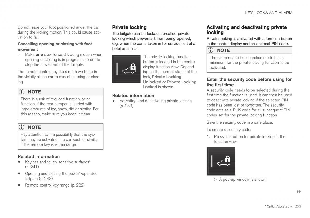 Volvo XC40 owners manual / page 255