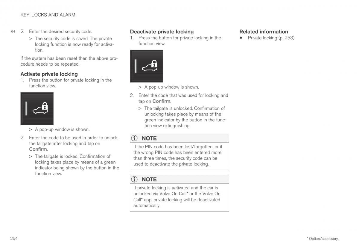 Volvo XC40 owners manual / page 256