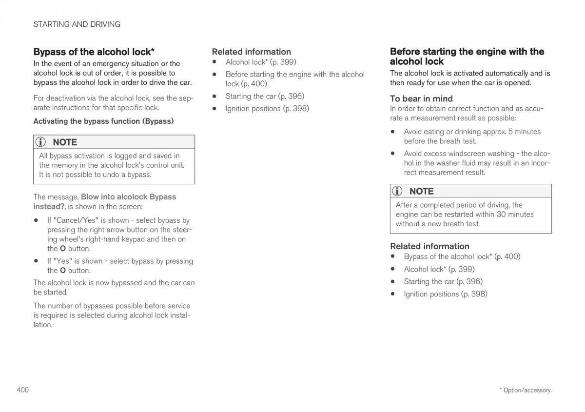 Volvo XC40 owners manual / page 402