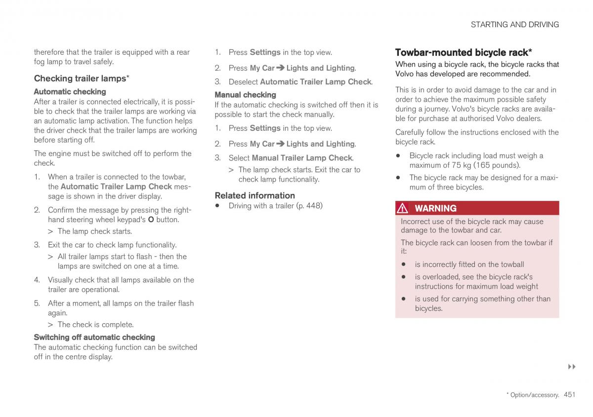 Volvo XC40 owners manual / page 453