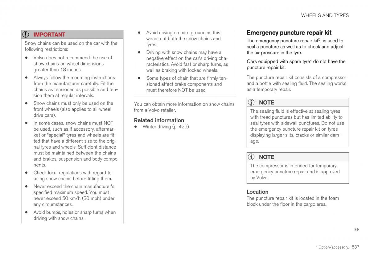 Volvo XC40 owners manual / page 539