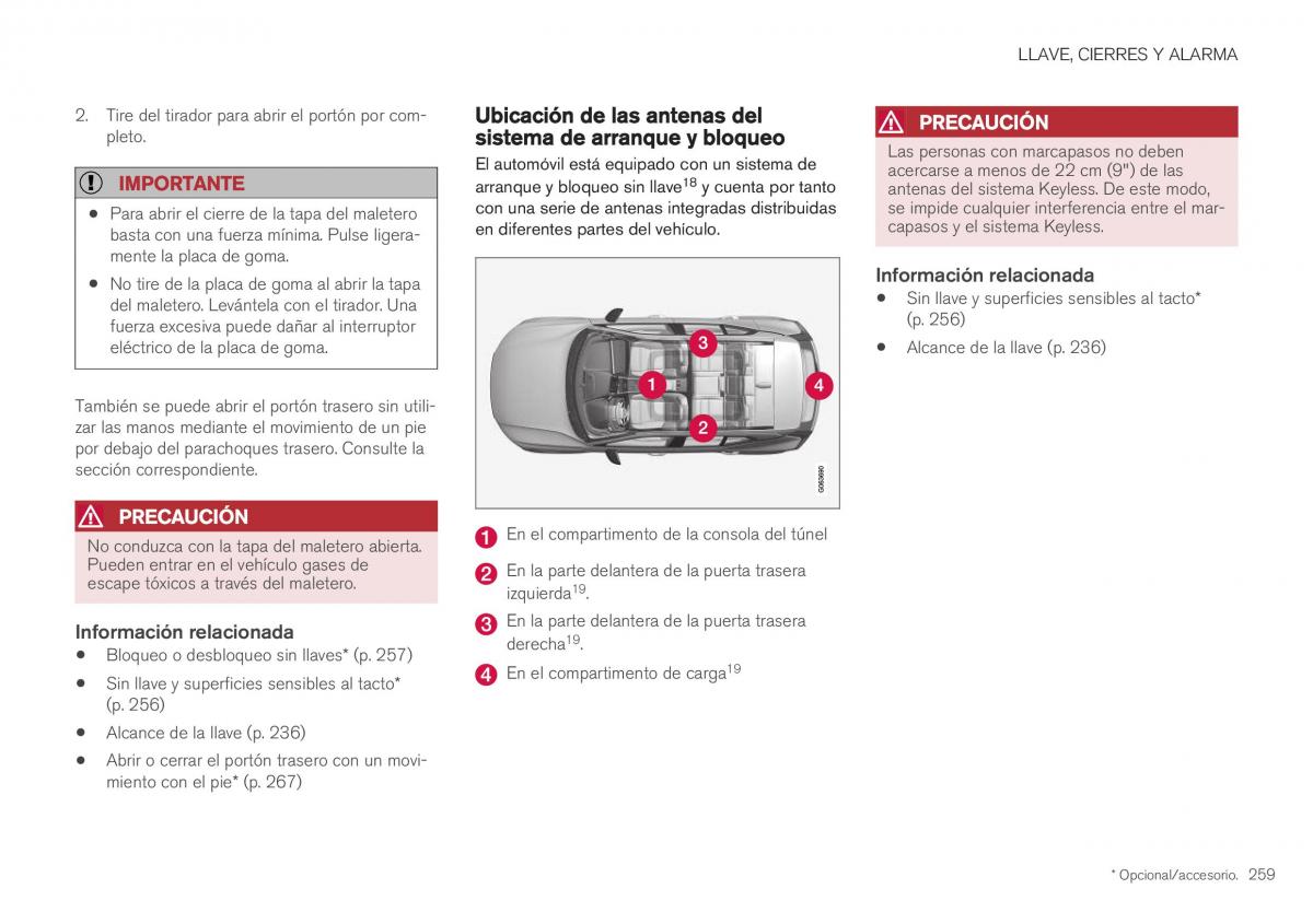 Volvo XC40 manual del propietario / page 261