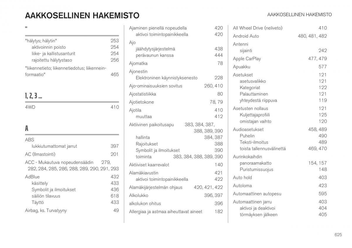 Volvo XC40 omistajan kasikirja / page 627