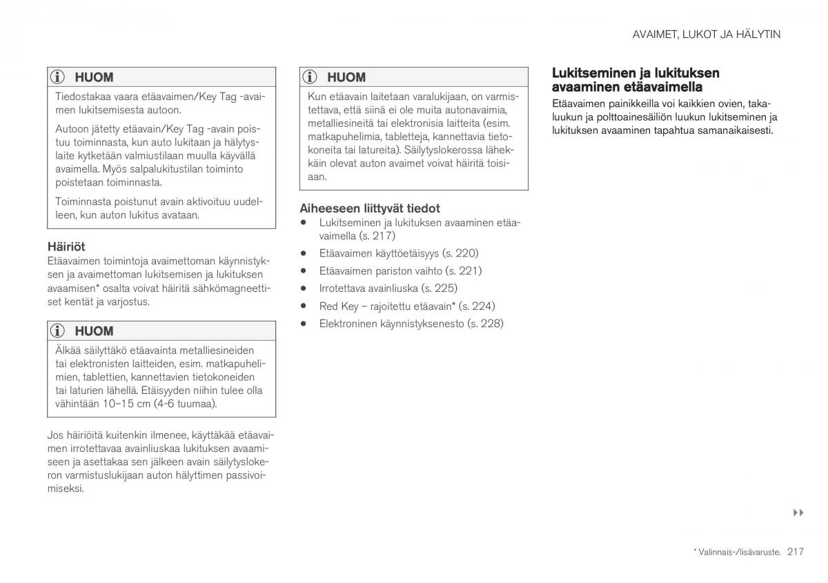 Volvo XC40 omistajan kasikirja / page 219