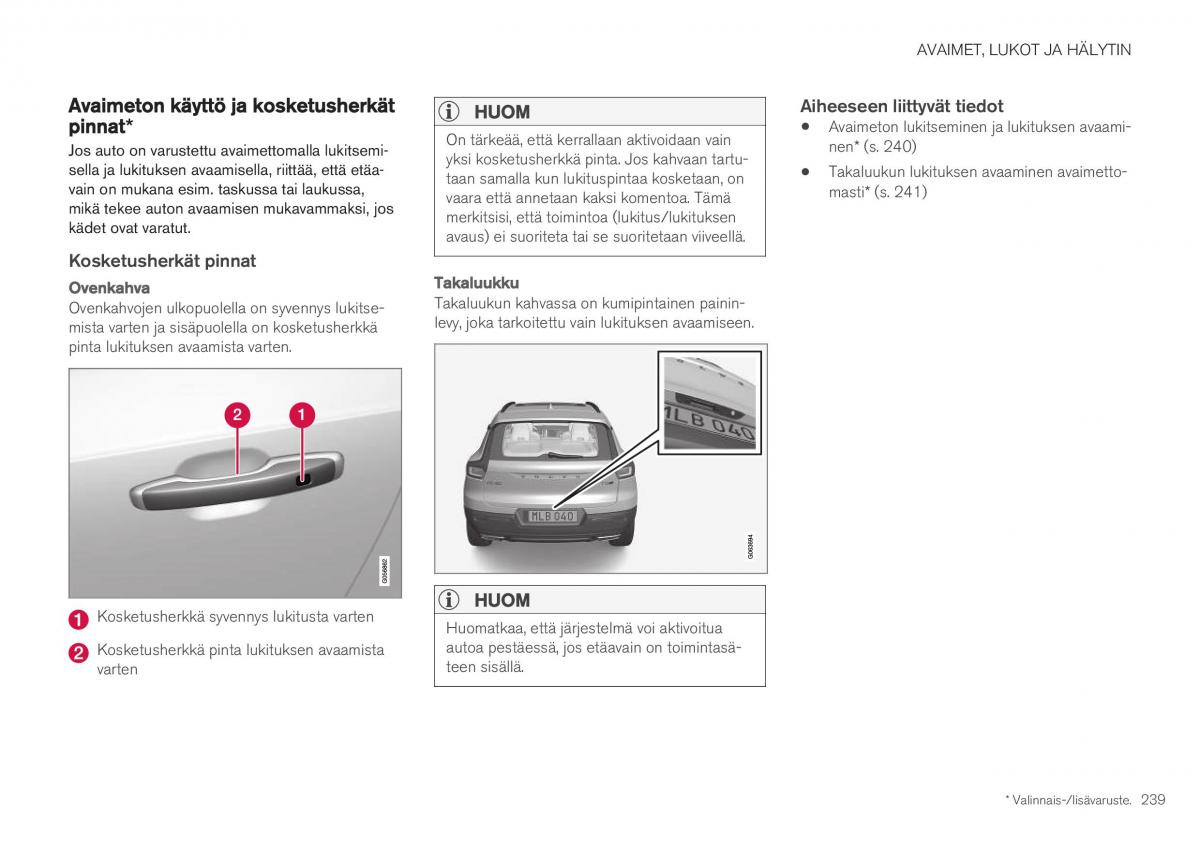 Volvo XC40 omistajan kasikirja / page 241