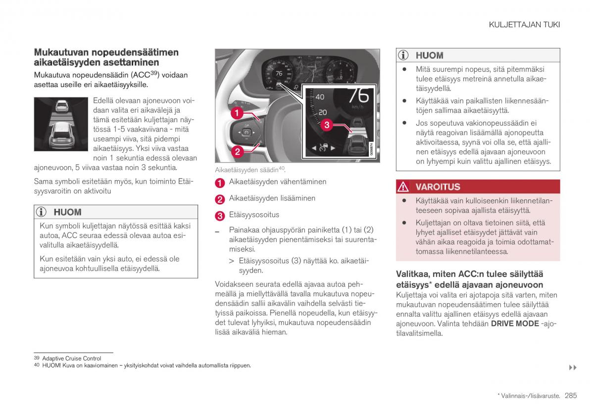 Volvo XC40 omistajan kasikirja / page 287